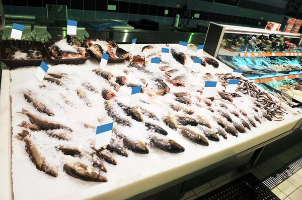 Fresh river fish on ice in the store — Stock Image Fresh river fish on ice in the store Stock Photo