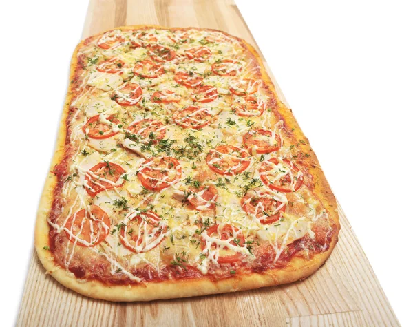 Duża pizza z pieczarkami na białym tle — Zdjęcie stockowe