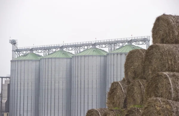 Une rangée de greniers pour le stockage du blé et d'autres céréales — Photo