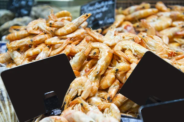 Frische Shrimps Nahaufnahme im Geschäft — Stockfoto