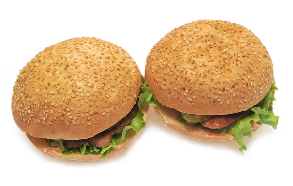 Two hamburgers isolated — Stock Photo, Image