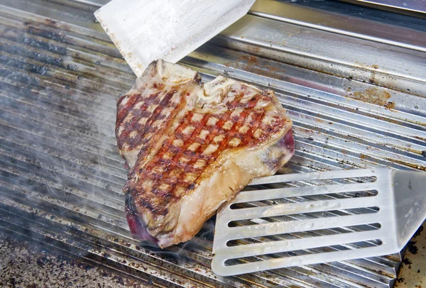 Process of cooking pork steak — Stock Photo, Image