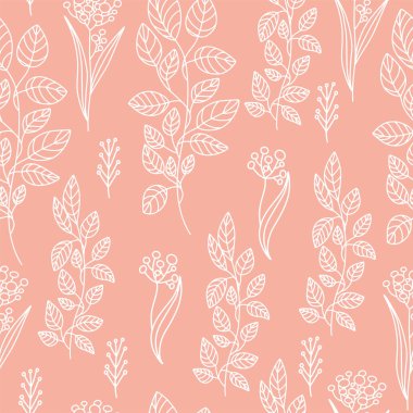 Vektör arkaplanı. Mercan arka planı. Beyaz bitkiler. Kusursuz arkaplan.