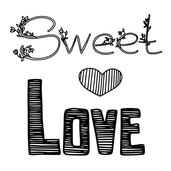 Dulce amor vector letras, garabato — Vector de stock