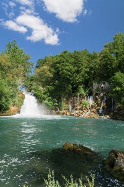 Beautiful view of Bilusica buk waterfall in Krka National Park, Croatia, Travel, tourism and environment.
