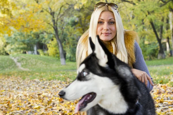 Beautiful girl with dog — Stock Photo, Image