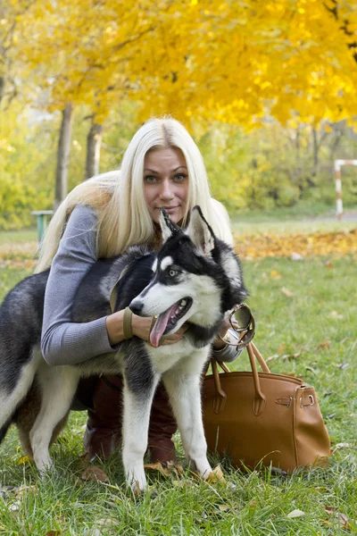 Beautiful girl with dog — Stock Photo, Image