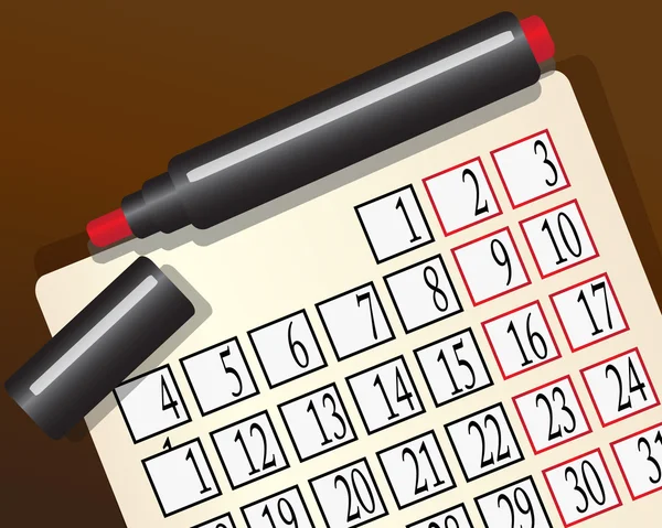 Calendario e un marcatore rosso — Vettoriale Stock