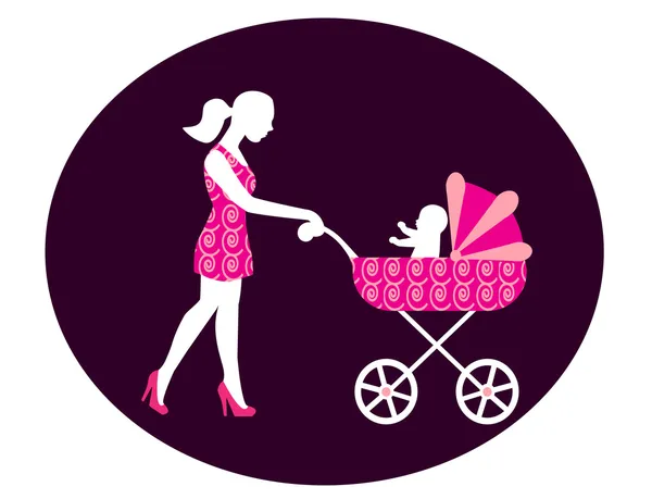 Kvinna med barnvagn — Stock vektor