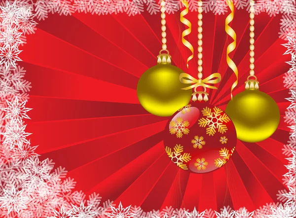 Bolas de Navidad sobre un fondo rojo — Vector de stock