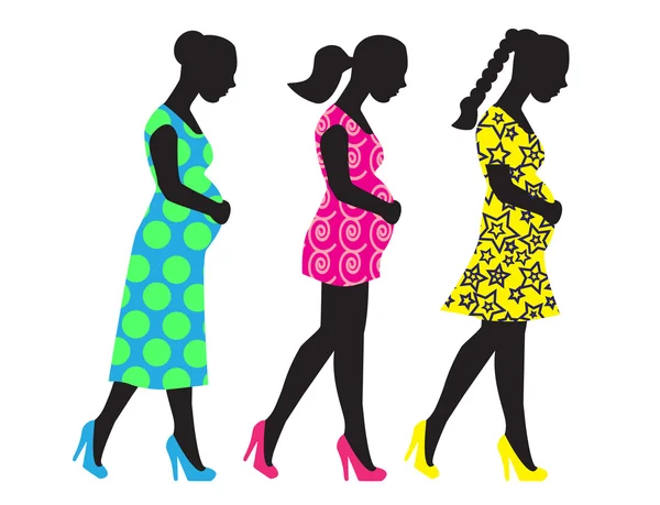 Silhouettes of pregnant woman — Stock Vector