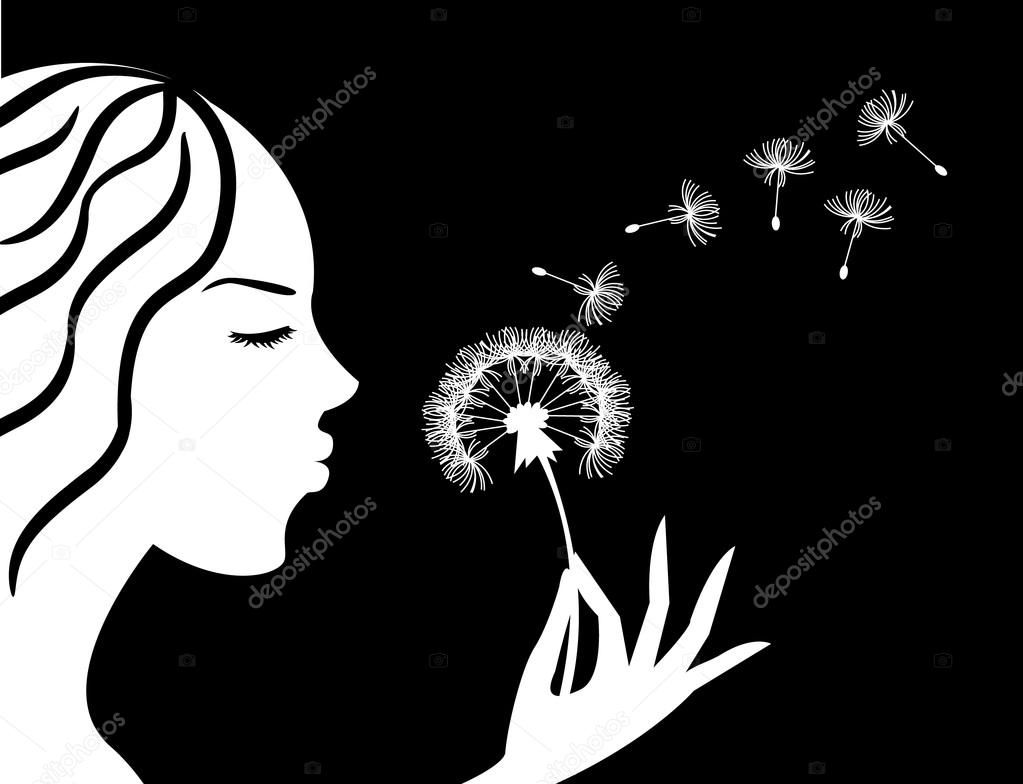 Girl blowing a dandelion