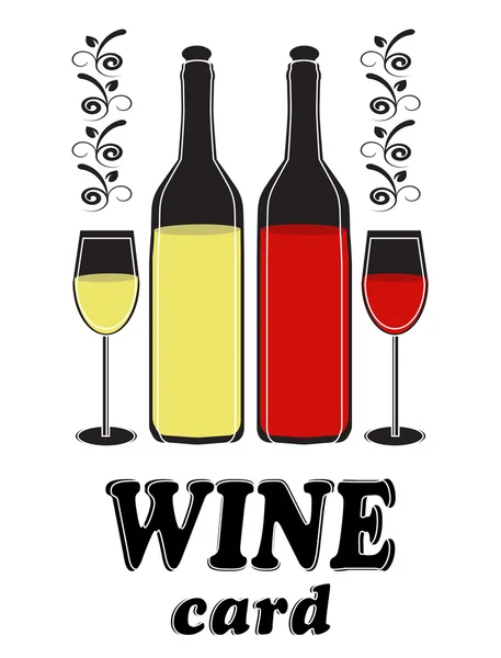 Wijnkaart met flessen, glazen en patroon — Stockvector
