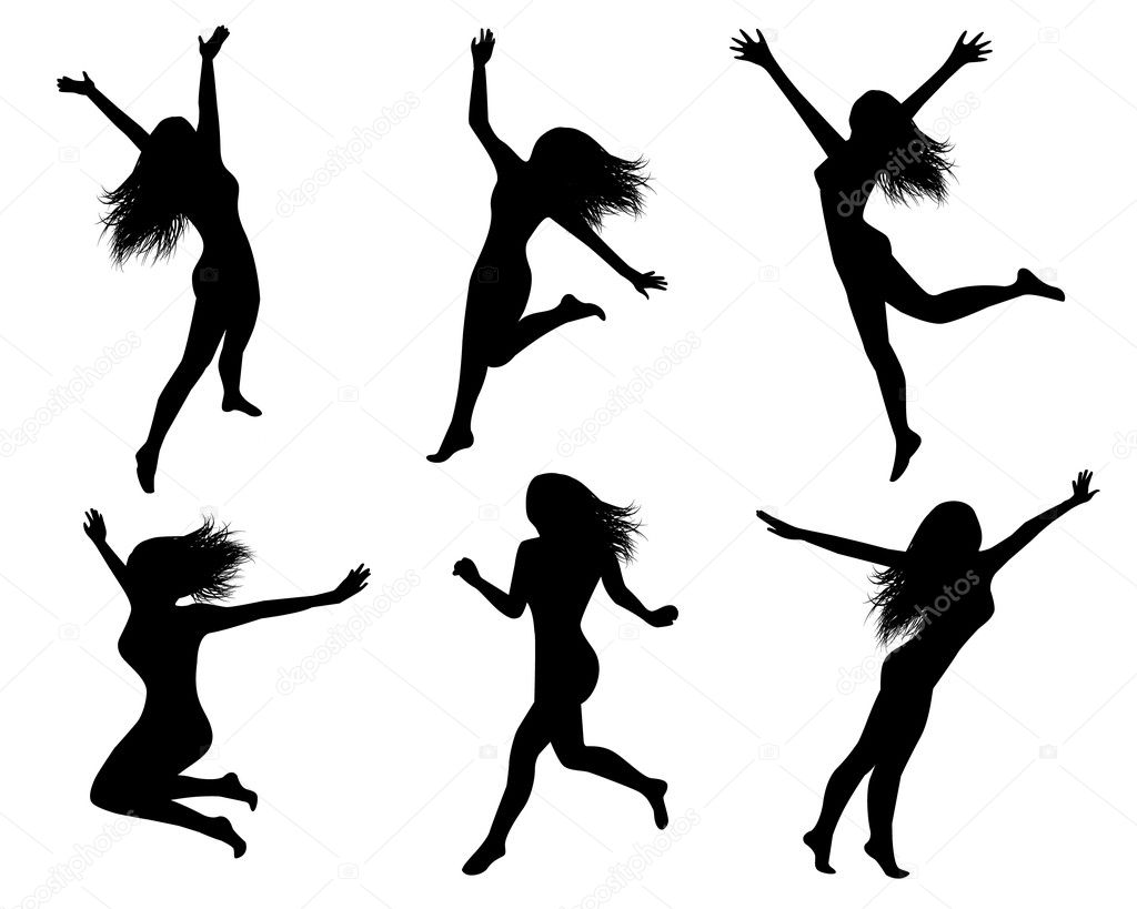 Set silhouettes of jumping women