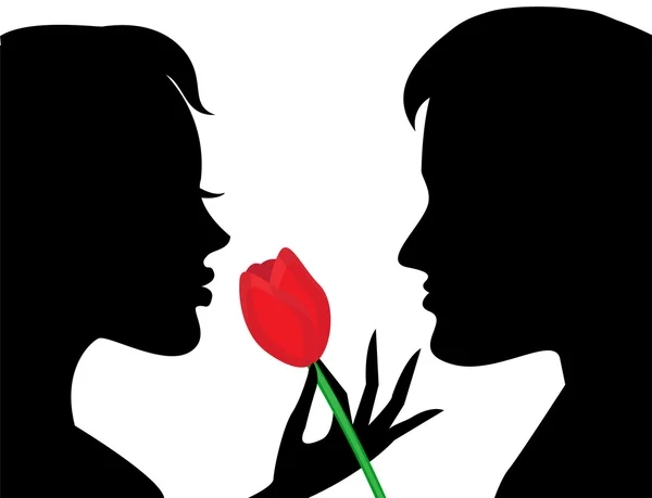 Silhouettes of lovers with flower — Stock Vector