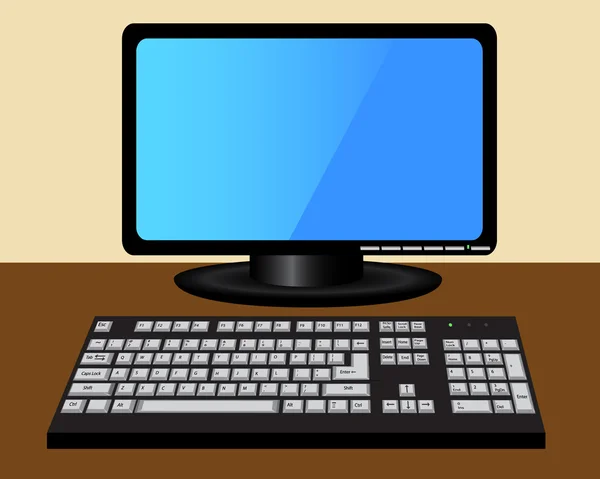 Monitor and keyboard on the table — Stock Vector