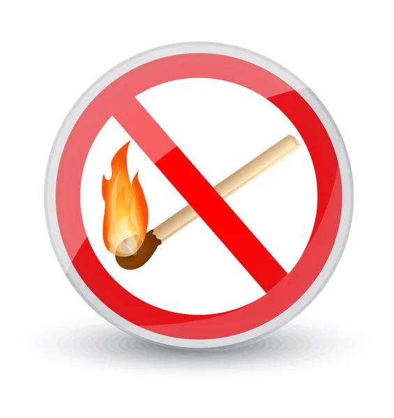 Prohibited sign with a burning match — Stock Vector