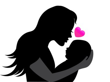 siluet anne kucağında bir bebek tutan