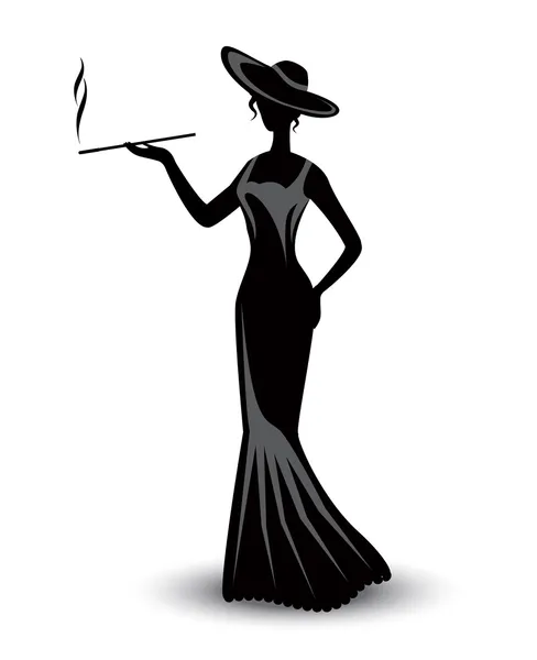 Silhouette rétro élégante femme fumeur — Image vectorielle