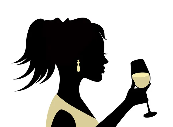 Silhouette einer Frau mit einem Glas — Stockvektor