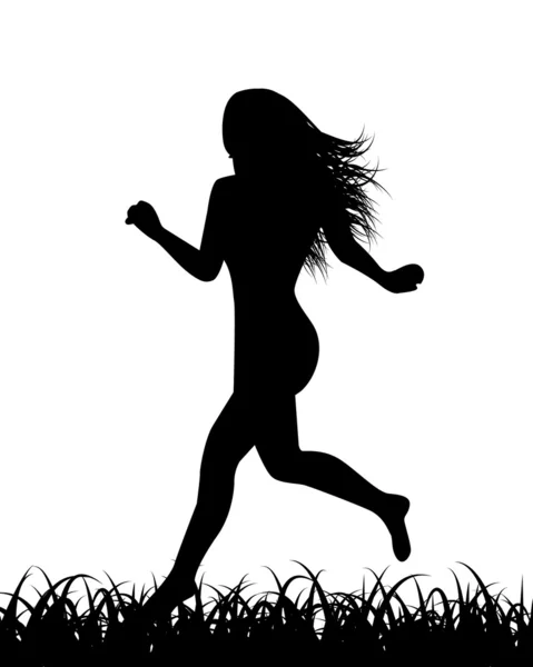 Silueta de mujer corriendo — Vector de stock