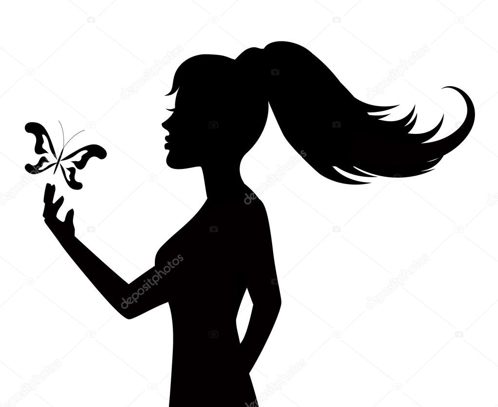 Silhouette of a woman and butterfly