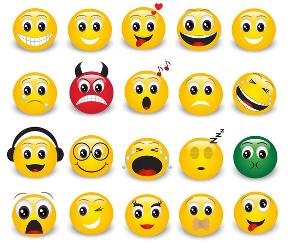 Set von runden gelben Emoticons lizenzfreie Stockvektoren