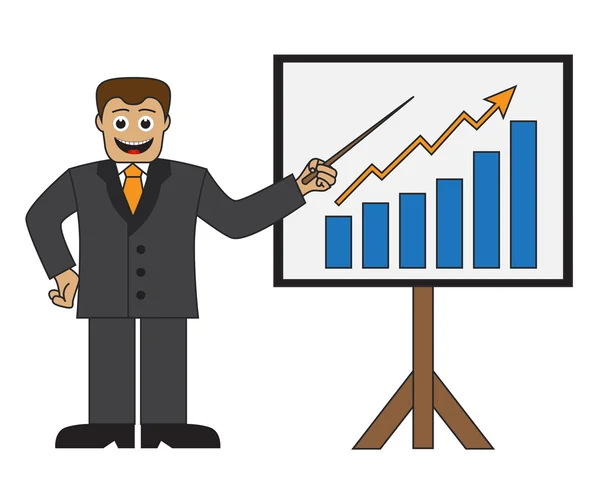 Cartoon businessman doing a presentation — Stock Vector