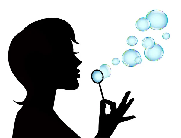 Female silhouette and soap bubbles — Stock Vector