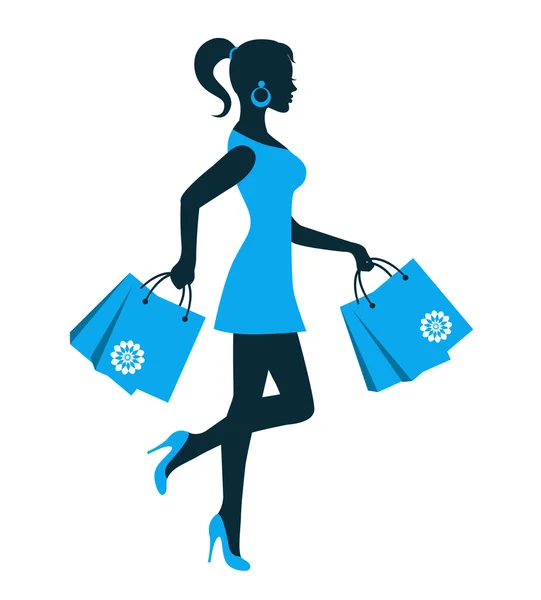 Silhouette femme avec sac à provisions — Image vectorielle