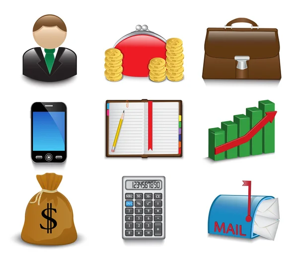 Zestaw jasnych biznesowo-finansowe ikony — Wektor stockowy