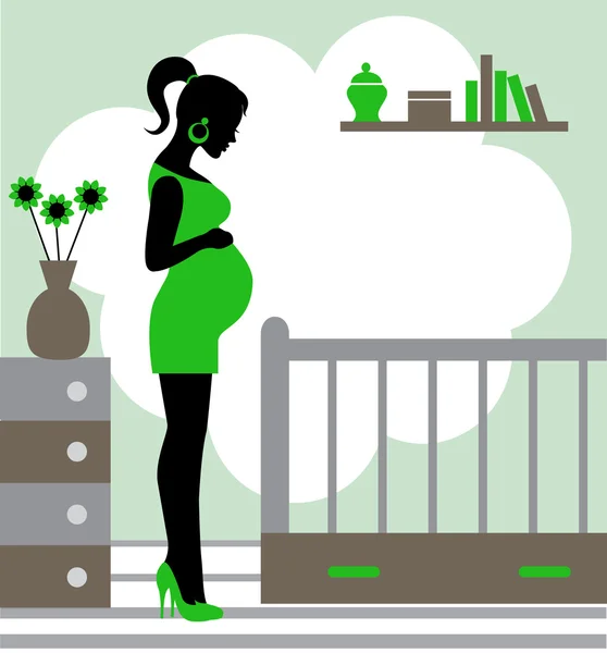 Těhotná žena v dětském pokoji — Stockový vektor