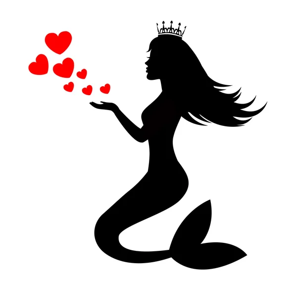 Mermaid silhouette with hearts Royalty Free Stock Vectors