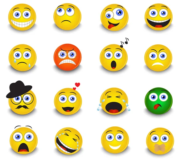 Conjunto de emoticons redondos amarelos —  Vetores de Stock