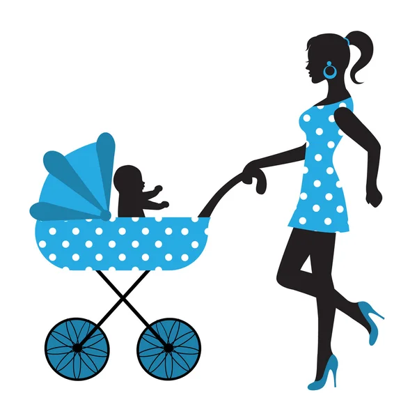 Silhouette of a woman with a stroller — Stock Vector