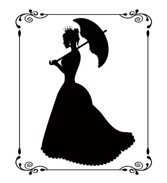 Princess silhouette in retro patterned frame — Stock Vector