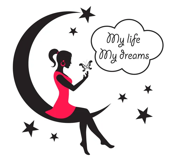 ay yıldız ve bulutlar arasında oturan kadın