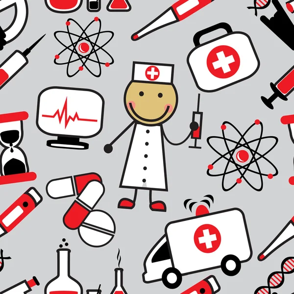 医療アイコンと漫画のシームレスな背景 — ストックベクタ