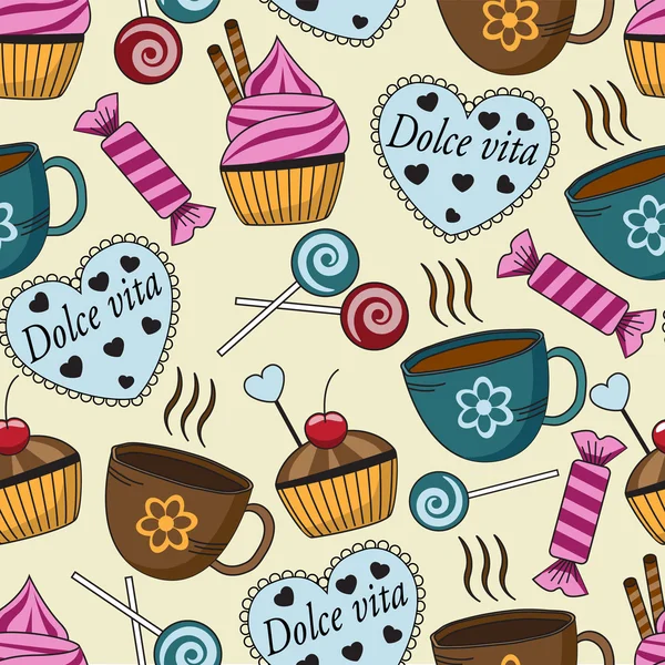Seamless pattern with sweets and cups
