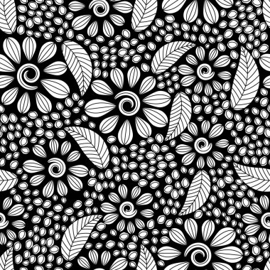 Siyah ve beyaz çiçekli kusursuz desen