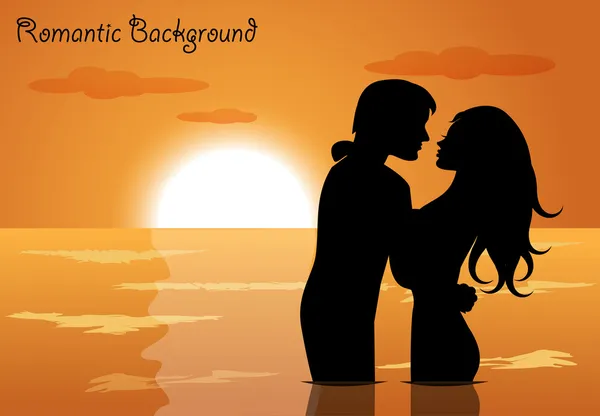 Par förälskade vid solnedgången — Stock vektor