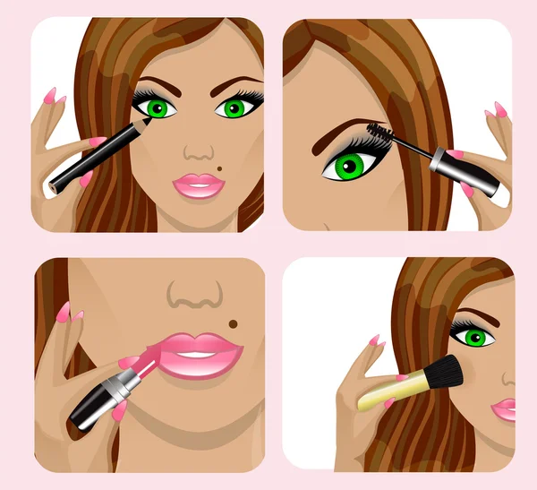 Woman's face and applying makeup — Stock Vector