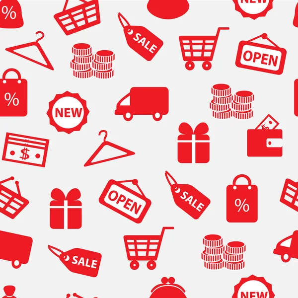 Fondo sin costuras con iconos de compras — Vector de stock