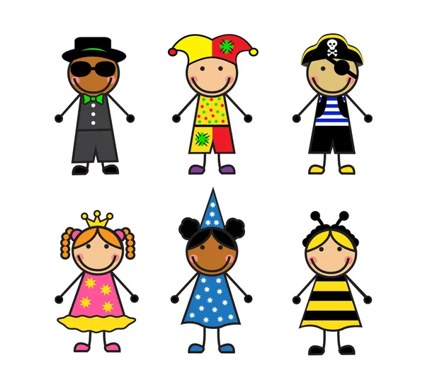 Cartoon children in different carnival costumes — Stock Vector