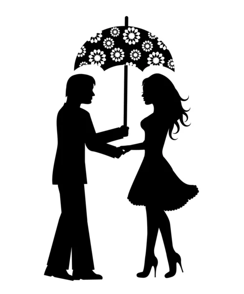 Silhouettes of men and women under the umbrella — Stock Vector