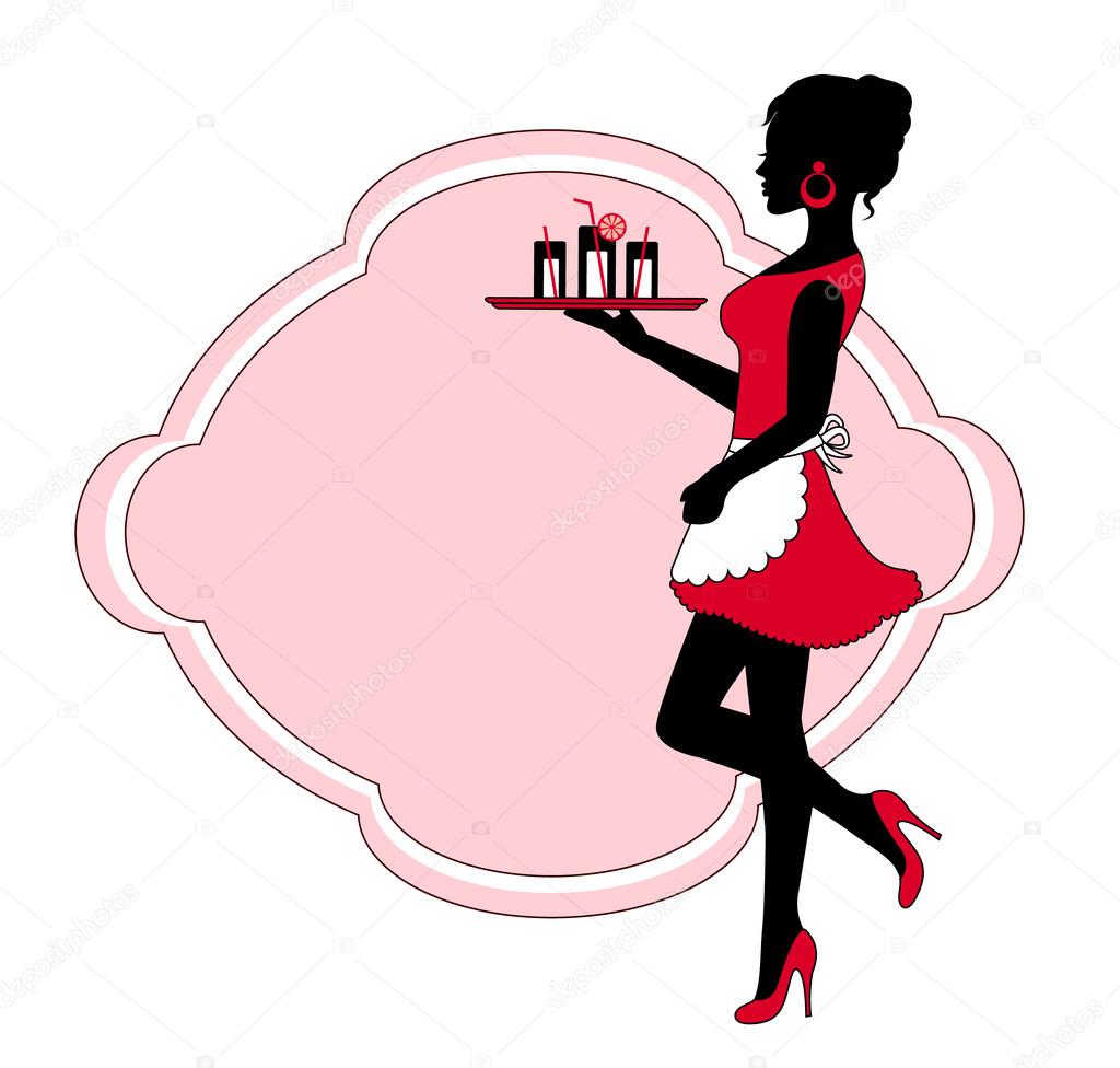 Silhouette of a woman with a tray and frame