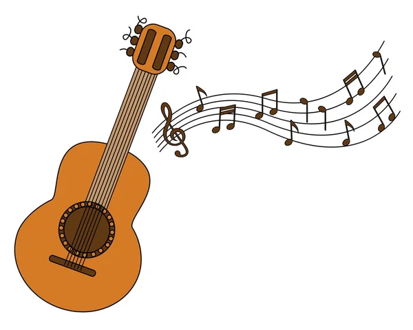 Guitarra acústica de dibujos animados y partituras — Vector de stock