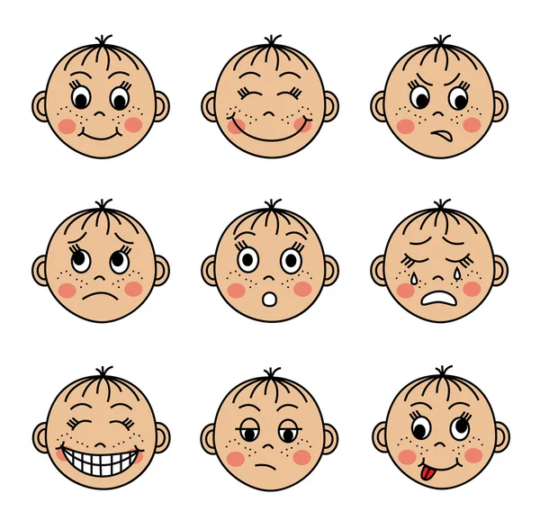 Ponga los rostros de los niños con diferentes emociones — Vector de stock