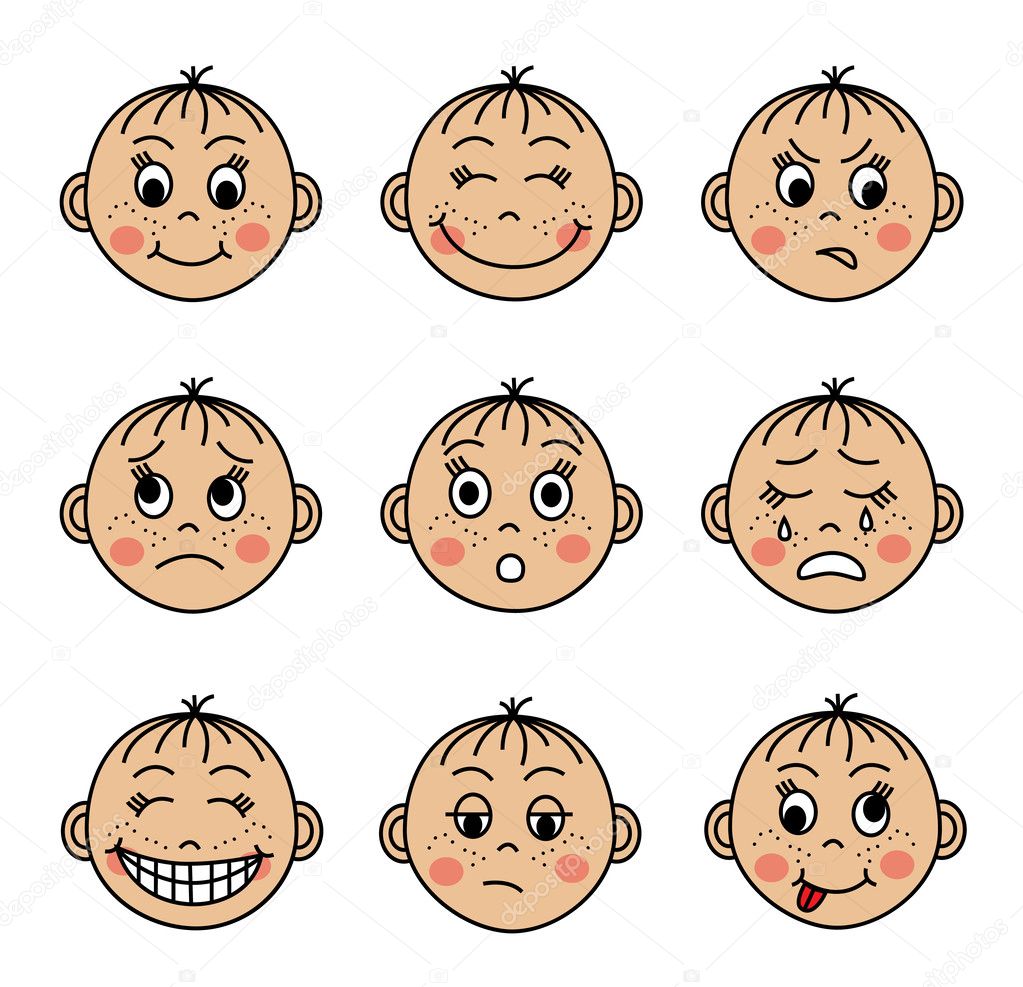 Set children's faces with different emotions