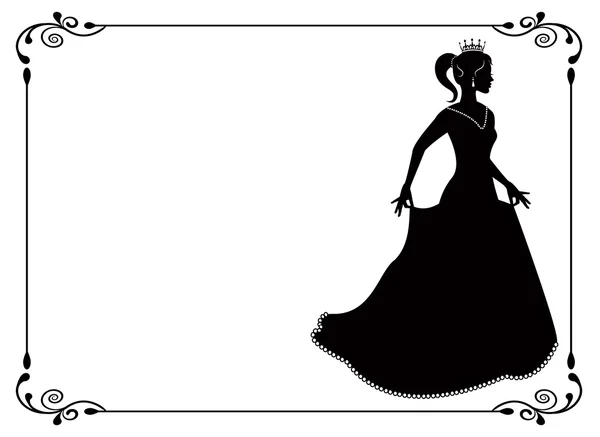 Prinses silhouet in lange jurk en retro frame — Stockvector